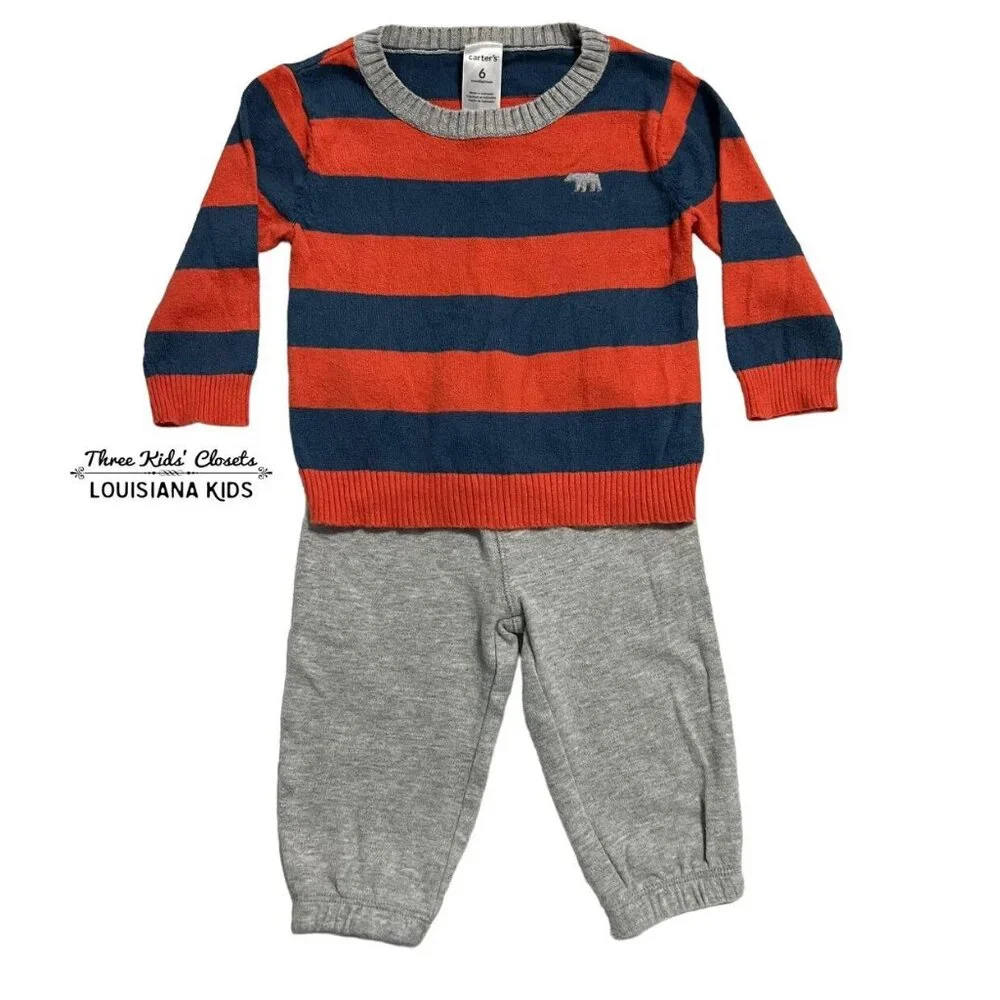 Carter's 6m Red & Navy Striped Sweater & Pants Set
